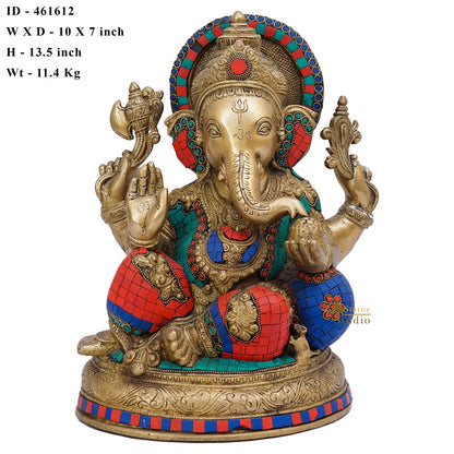 Brass Ganapati Statue Stone Work For Home Decor Gift 13" by vendor-unknown - Hindu Gods (View 6)
