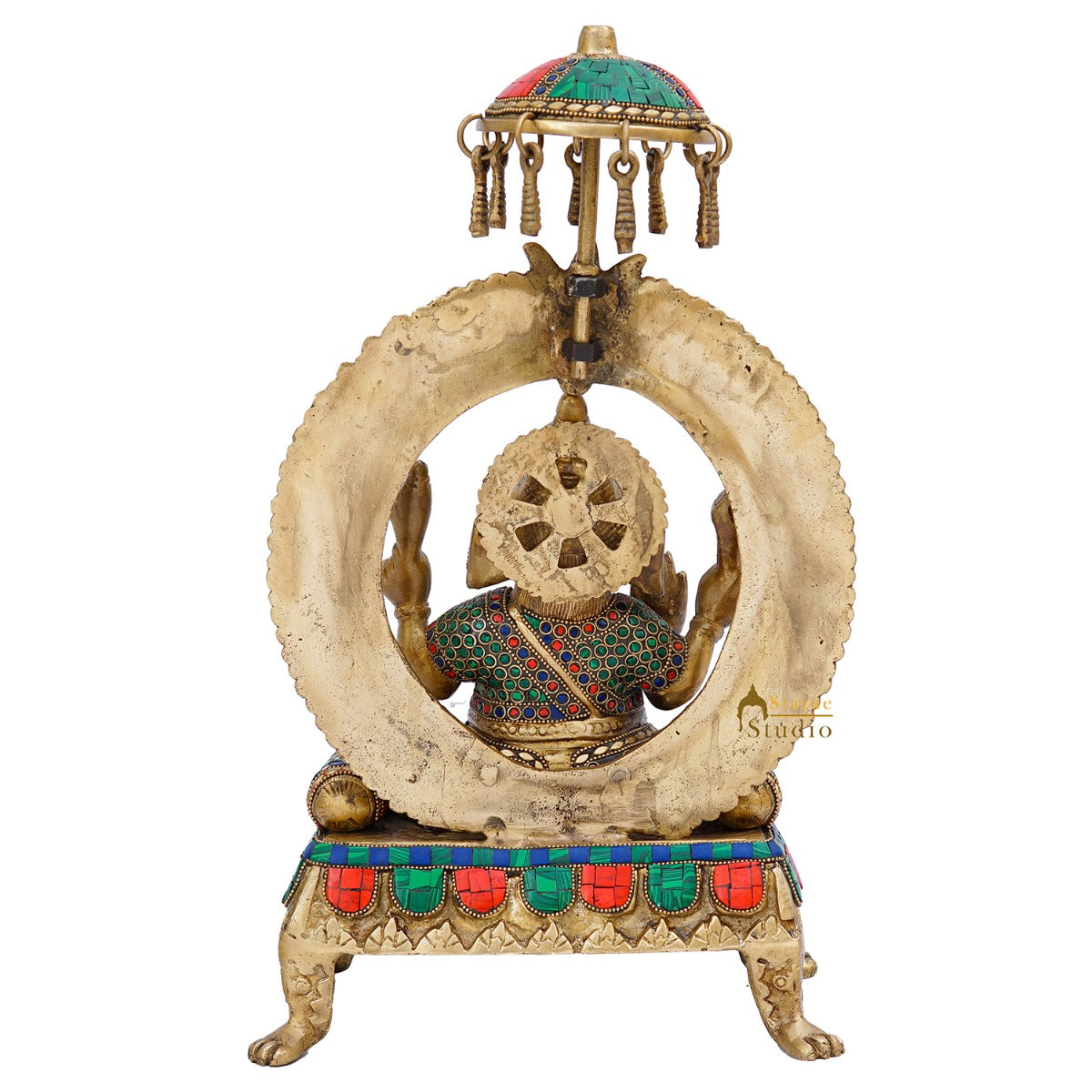 Brass Ganesha Idol Sitting On Throne Stone Work For Home Decor 1.5 Feet
