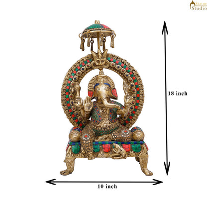 Brass Ganesha Idol Sitting On Throne Stone Work For Home Decor 1.5 Feet by vendor-unknown - Hindu Gods (View 7)