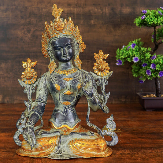 Brass Buddhist Goddess Tara Statue For Home Office Décor Showpiece 16"