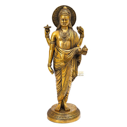 Brass Rare Physician Of Gods Lord Dhanvantari Idol Décor Statue Showpiece 1.5 Feet by vendor-unknown - Hindu Gods (View 3)
