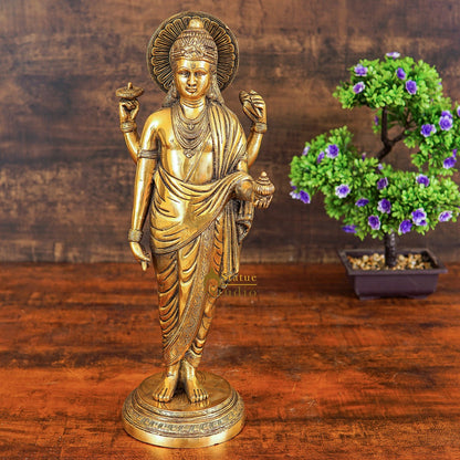 Brass Rare Physician Of Gods Lord Dhanvantari Idol Décor Statue Showpiece 1.5 Feet by vendor-unknown - Hindu Gods