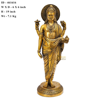 Brass Rare Physician Of Gods Lord Dhanvantari Idol Décor Statue Showpiece 1.5 Feet by vendor-unknown - Hindu Gods (View 7)