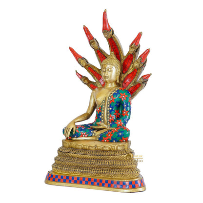 Brass Buddha Statue Sitting Under Serpent Idol For Home Decor Showpiece 20" by vendor-unknown - Buddha (View 4)