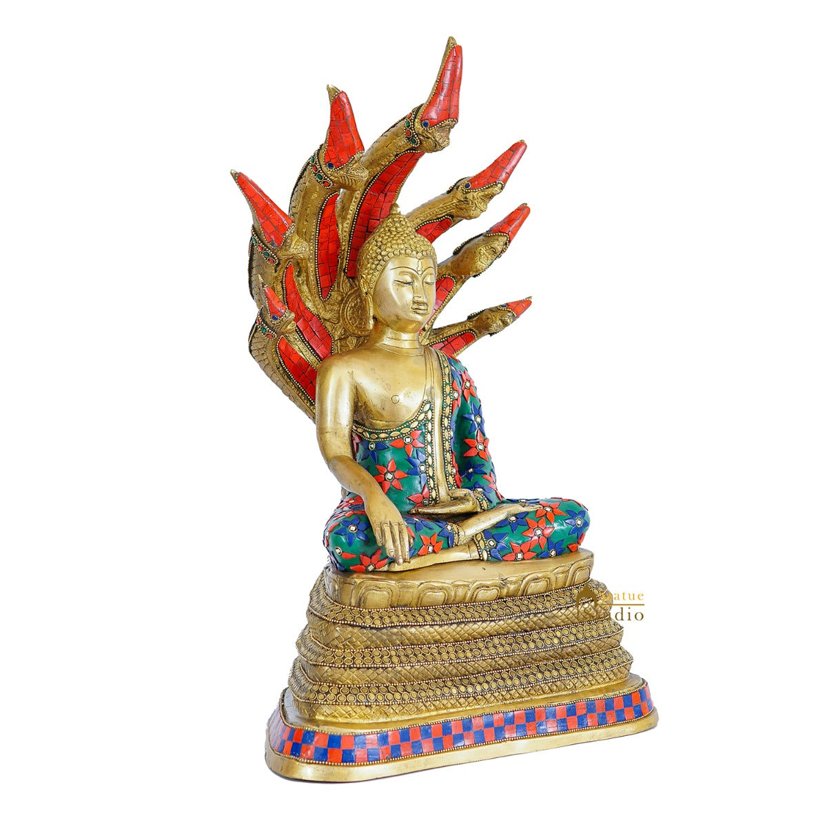 Brass Buddha Statue Sitting Under Serpent Idol For Home Decor Showpiece 20" - Image 5