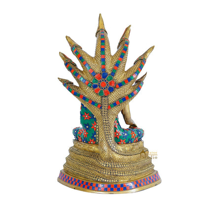 Brass Buddha Statue Sitting Under Serpent Idol For Home Decor Showpiece 20" by vendor-unknown - Buddha (View 6)