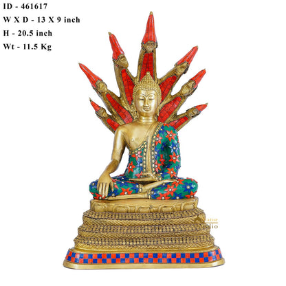 Brass Buddha Statue Sitting Under Serpent Idol For Home Decor Showpiece 20" by vendor-unknown - Buddha (View 7)