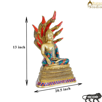 Brass Buddha Statue Sitting Under Serpent Idol For Home Decor Showpiece 20" by vendor-unknown - Buddha (View 8)