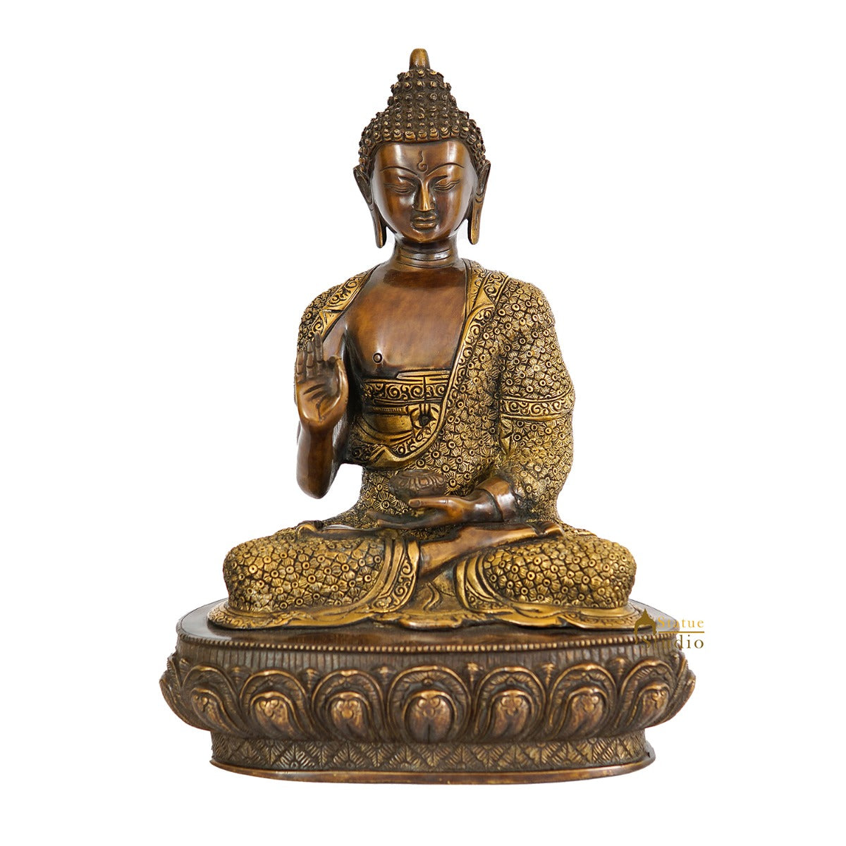 Brass Blessing Buddha Statue Finely Crafted For Home Decor Showpiece 16" - Image 3