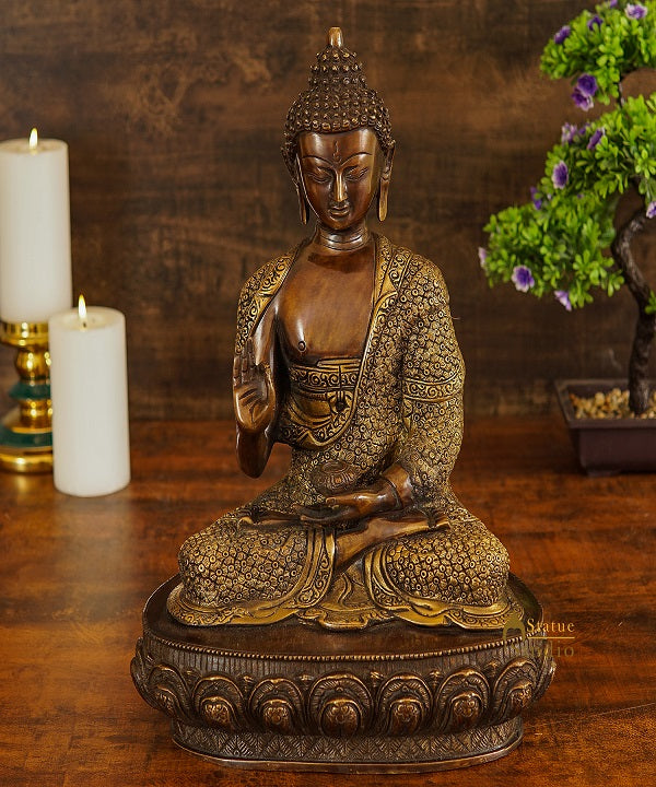 Brass Blessing Buddha Statue Finely Crafted For Home Decor Showpiece 16" - Image 2