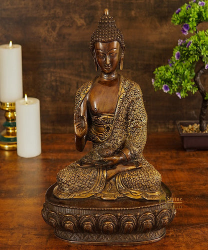 Brass Blessing Buddha Statue Finely Crafted For Home Decor Showpiece 16" by vendor-unknown - Buddha (View 2)