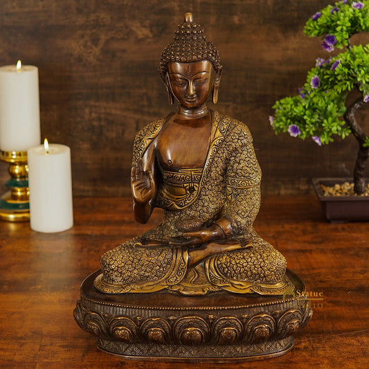 Brass Blessing Buddha Statue Finely Crafted For Home Decor Showpiece 16"