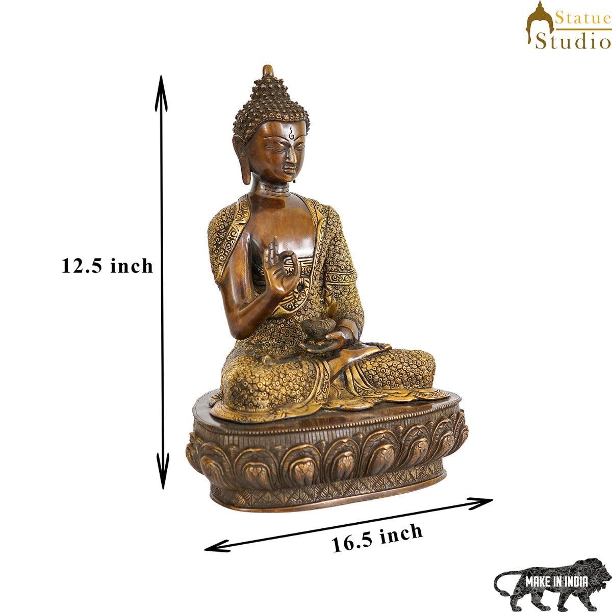 Brass Blessing Buddha Statue Finely Crafted For Home Decor Showpiece 16"