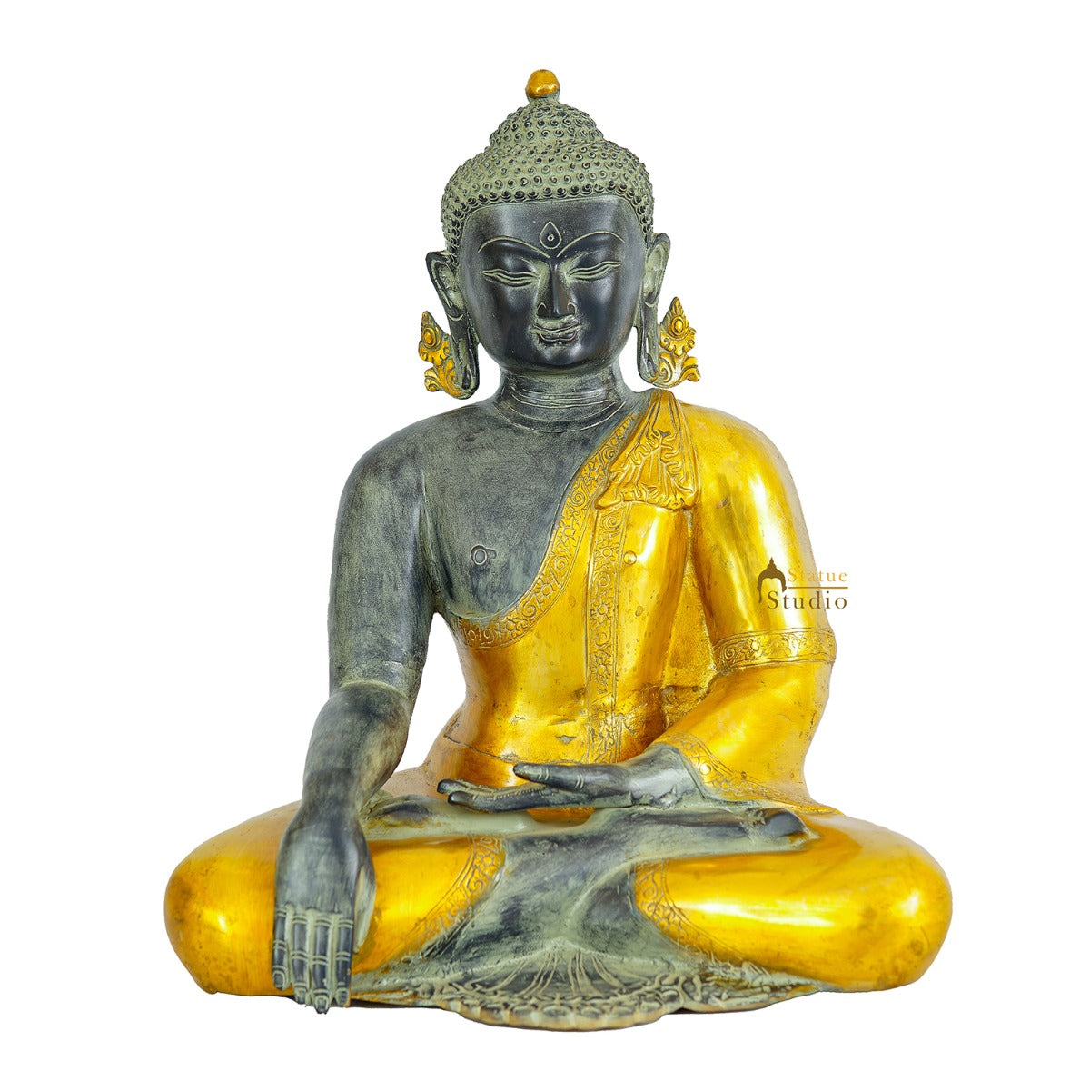 Brass Large Buddha Statue Antique Gold Finish For Home Decor Showpiece 20"