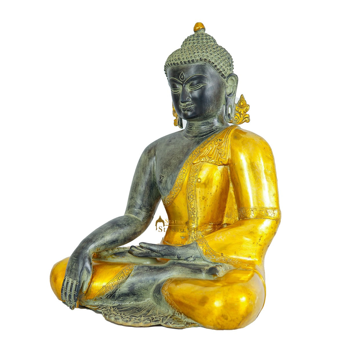 Brass Large Buddha Statue Antique Gold Finish For Home Decor Showpiece 20" - Image 4