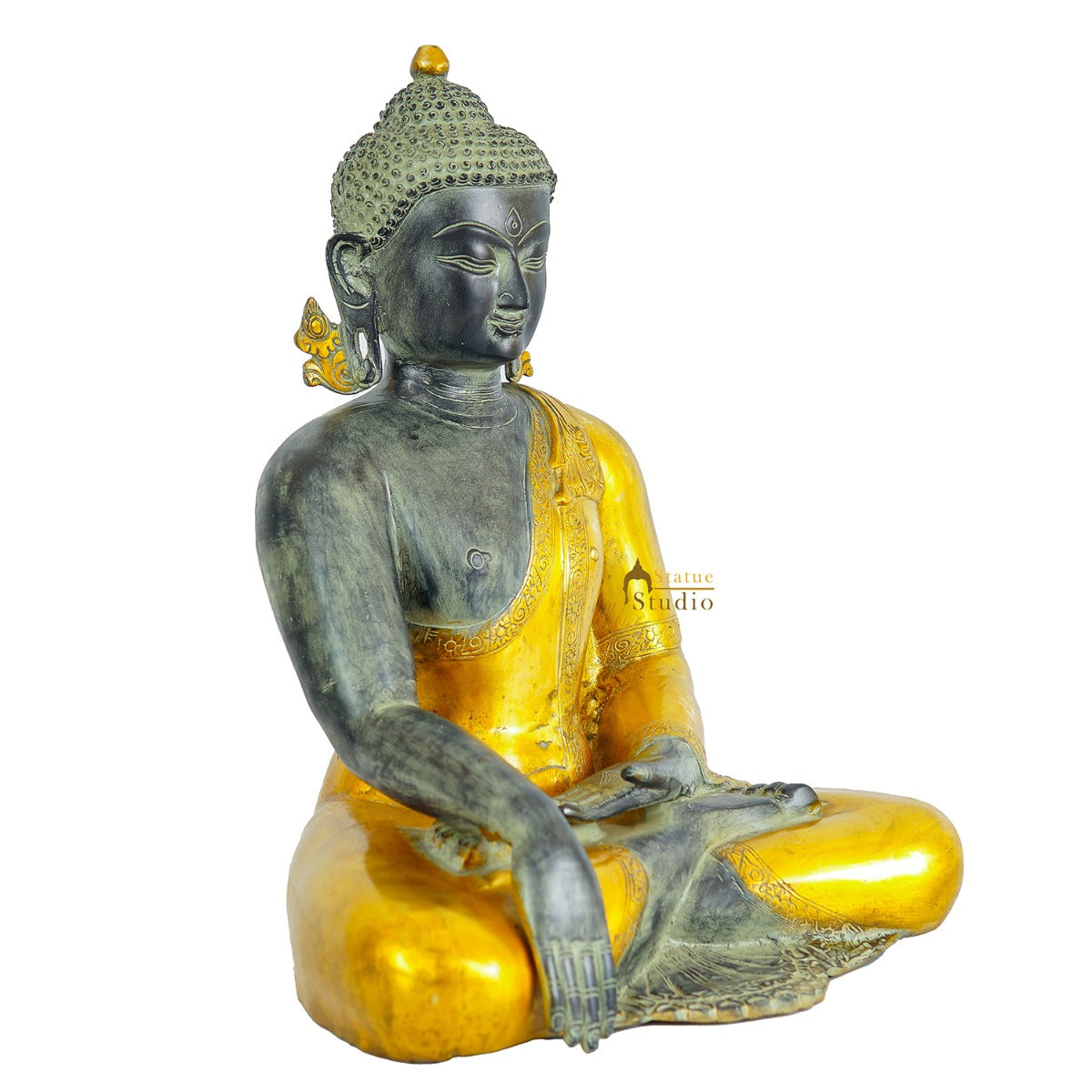 Brass Large Buddha Statue Antique Gold Finish For Home Decor Showpiece 20"