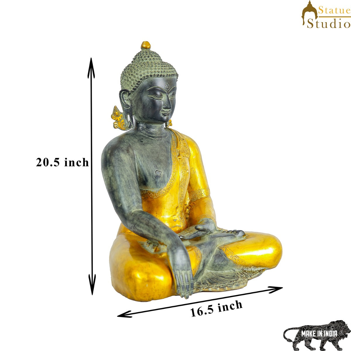 Brass Large Buddha Statue Antique Gold Finish For Home Decor Showpiece 20"