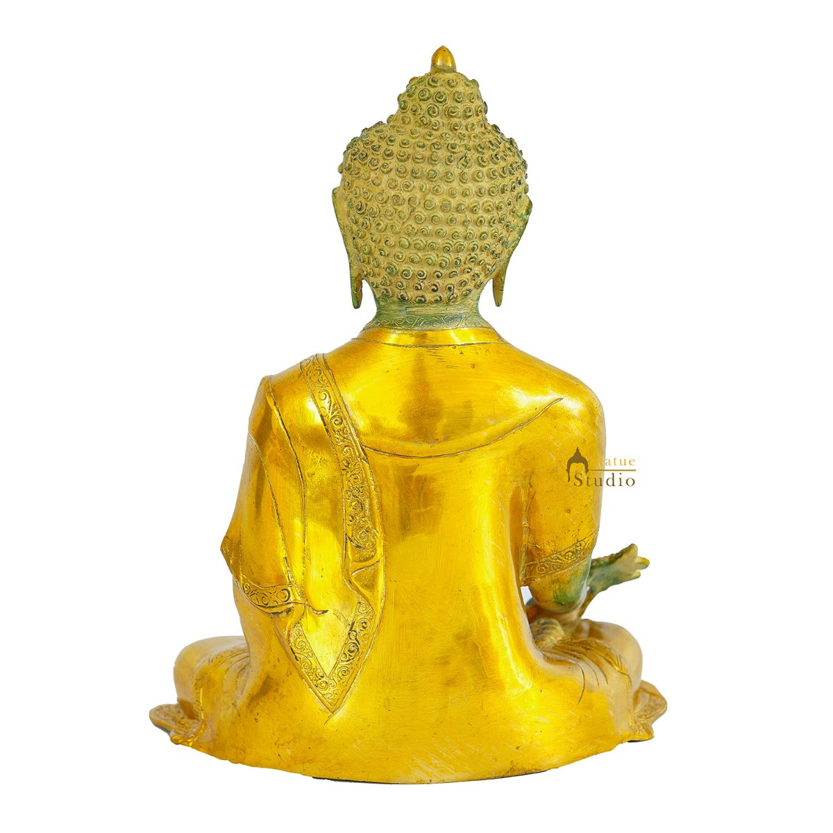Brass Large Buddha Statue Antique Gold Finish For Home Decor Showpiece 16"