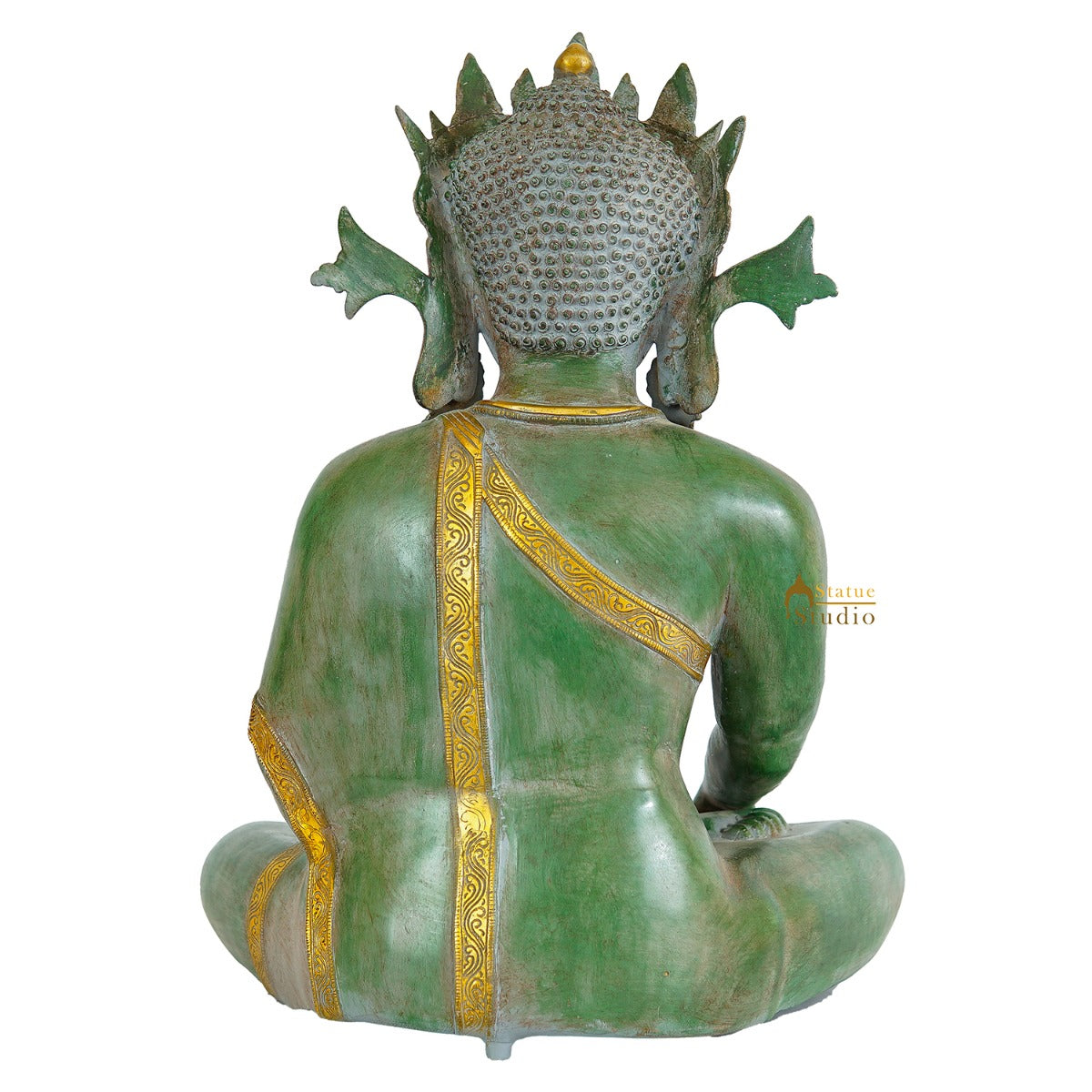 Brass Large Exclusive Crown Buddha Statue Antique Finish For Home Decor 2 Feet