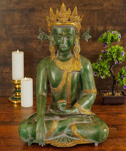 Brass Large Exclusive Crown Buddha Statue Antique Finish For Home Decor 2 Feet by vendor-unknown - Buddha (View 2)