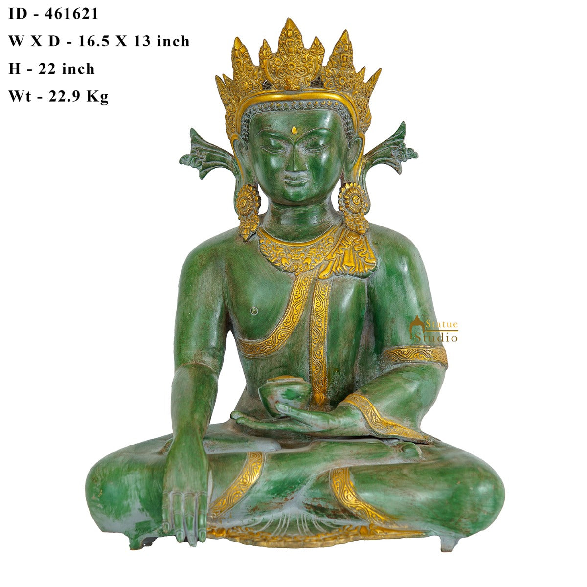 Brass Large Exclusive Crown Buddha Statue Antique Finish For Home Decor 2 Feet - Image 7