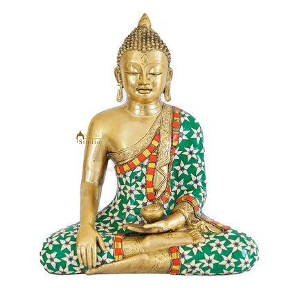 Brass Sitting Buddha Statue Stone Work For Home Decor Gift Showpiece 14" by vendor-unknown - Buddha (View 3)
