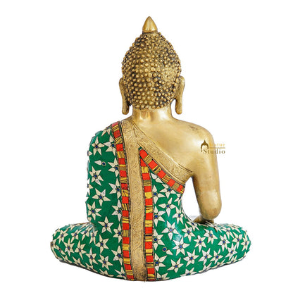 Brass Sitting Buddha Statue Stone Work For Home Decor Gift Showpiece 14" by vendor-unknown - Buddha (View 6)