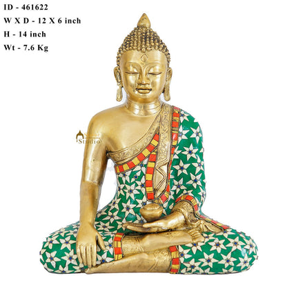 Brass Sitting Buddha Statue Stone Work For Home Decor Gift Showpiece 14" by vendor-unknown - Buddha (View 7)