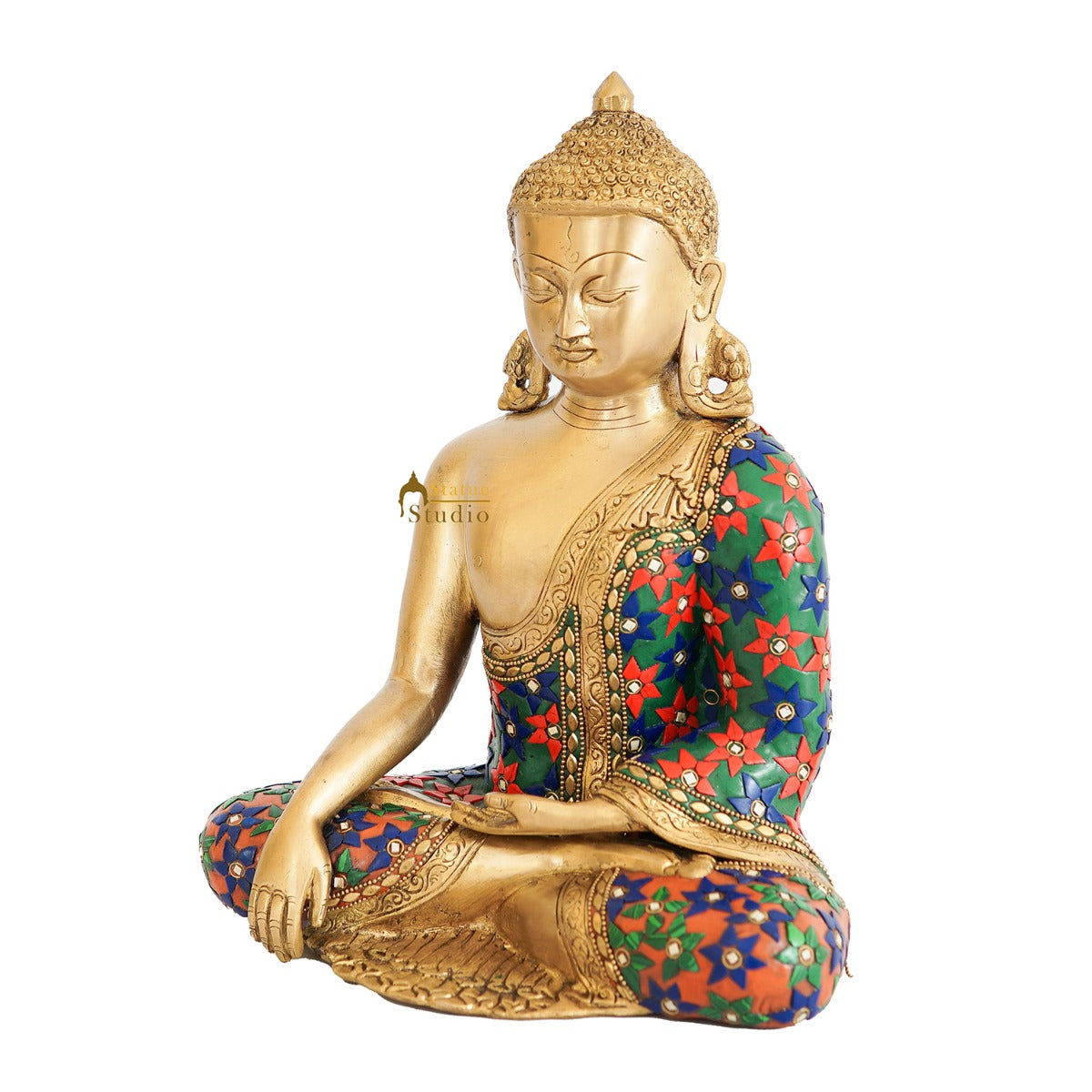 Brass Buddha Idol Stone Work For Home Decor Gift Showpiece 1 Feet