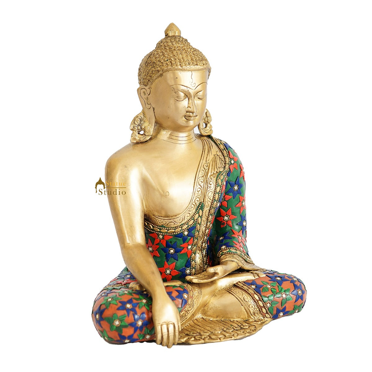 Brass Buddha Idol Stone Work For Home Decor Gift Showpiece 1 Feet - Image 4