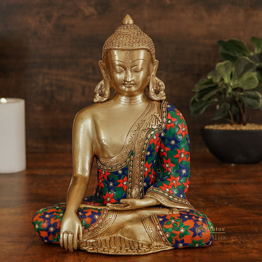 Brass Buddha Idol Stone Work For Home Decor Gift Showpiece 1 Feet