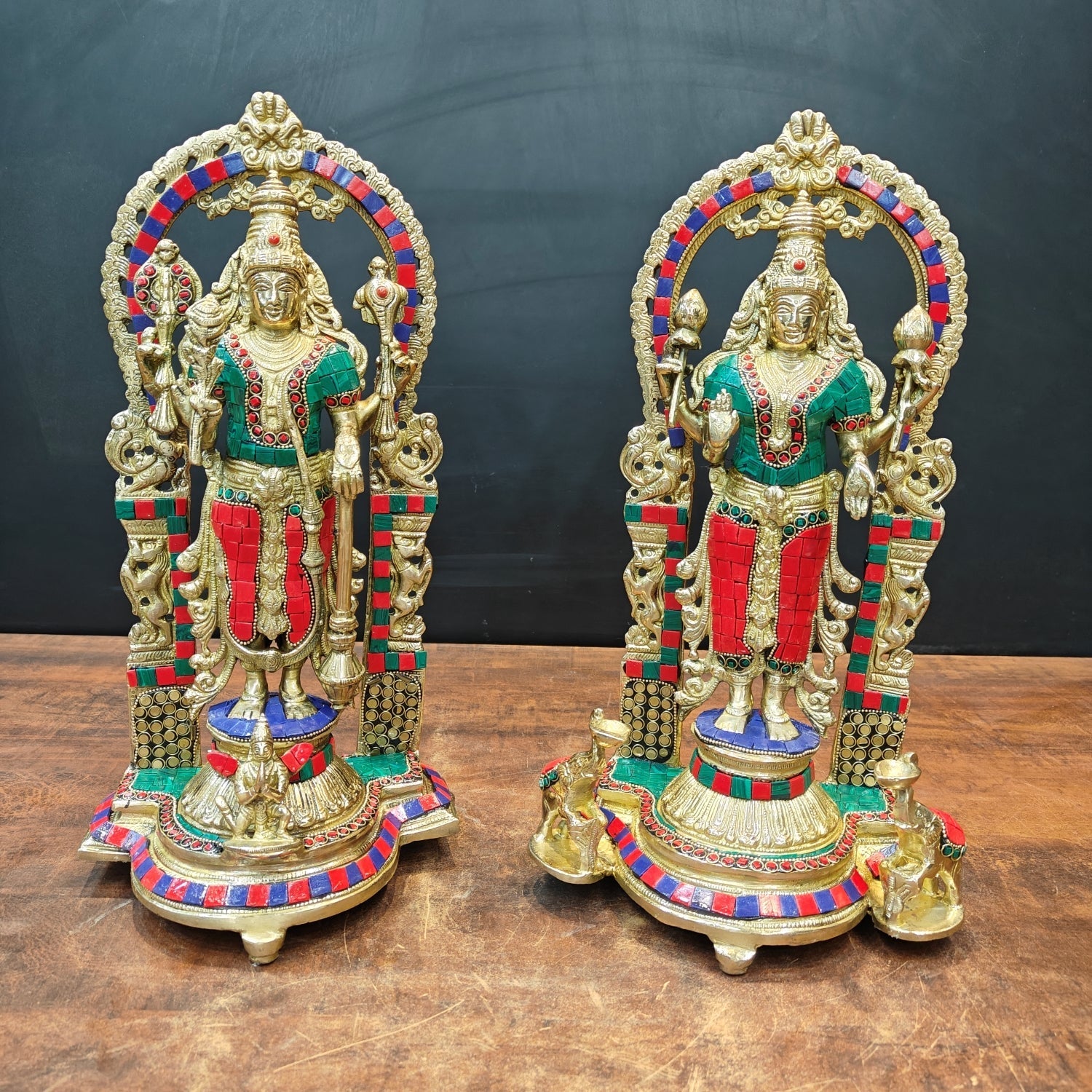Brass Antique Vishnu Lakshmi Idol Home Temple Décor Religious Gift Statue 16" - Eco-friendly - Sama Homes