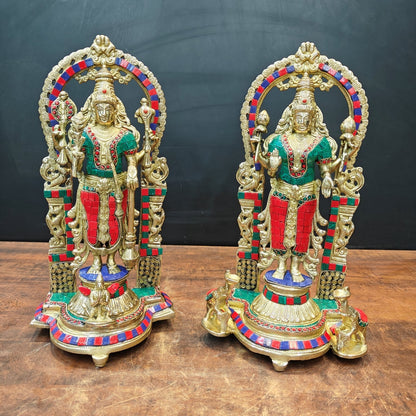 Brass Antique Vishnu Lakshmi Idol Home Temple Décor Religious Gift Statue 16" by vendor-unknown - Hindu Gods