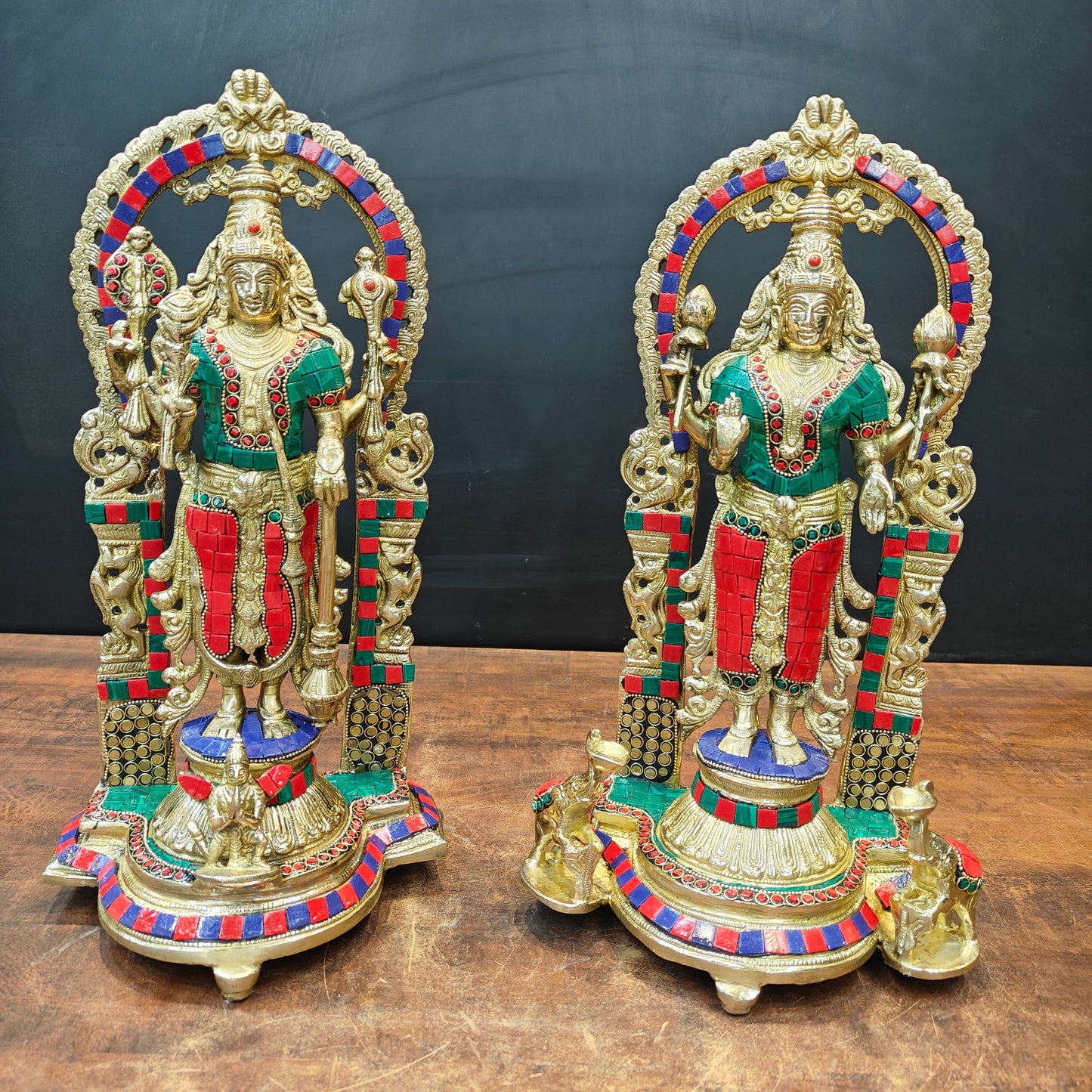 Brass Antique Vishnu Lakshmi Idol Home Temple Décor Religious Gift Statue 16"