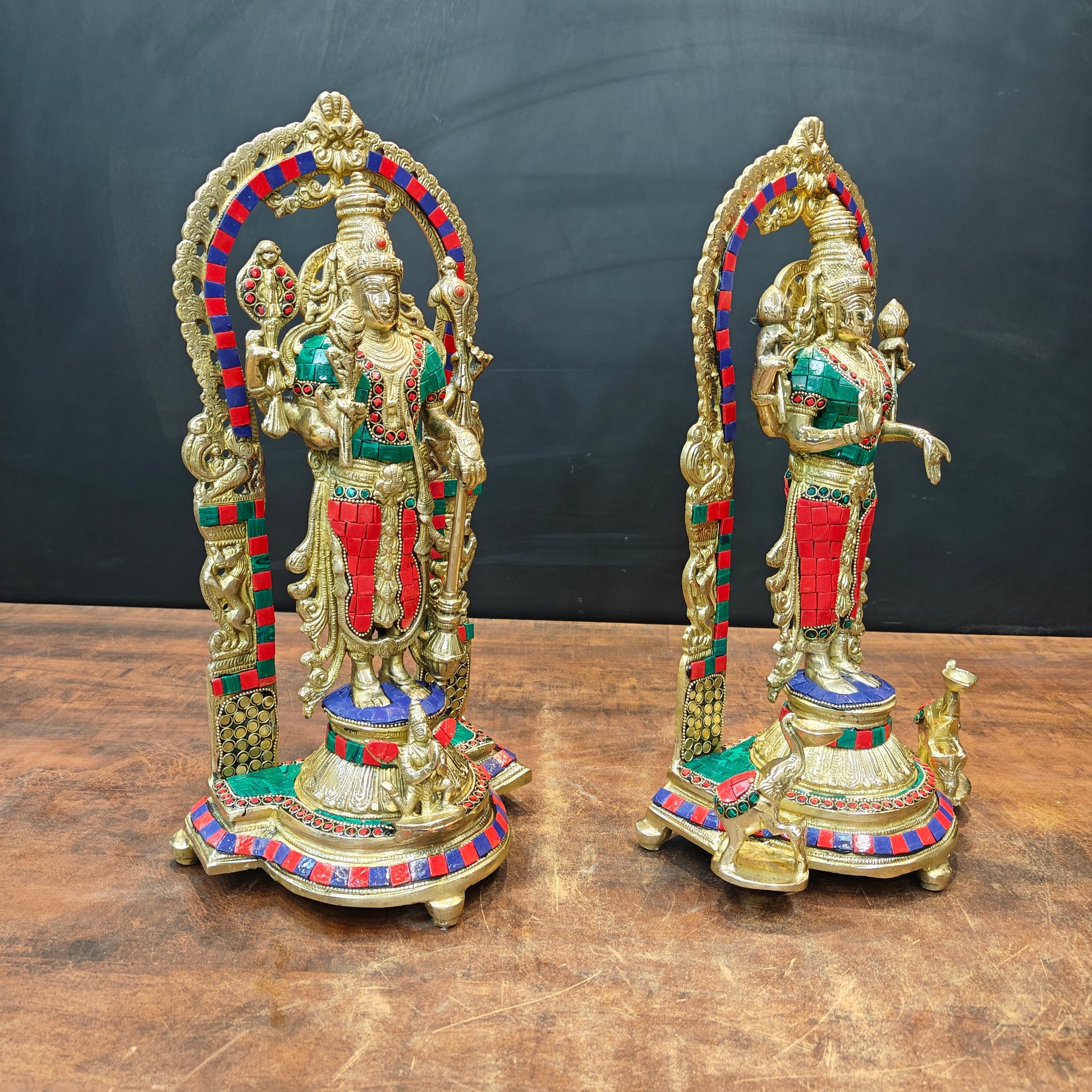 Brass Antique Vishnu Lakshmi Idol Home Temple Décor Religious Gift Statue 16" - Image 7