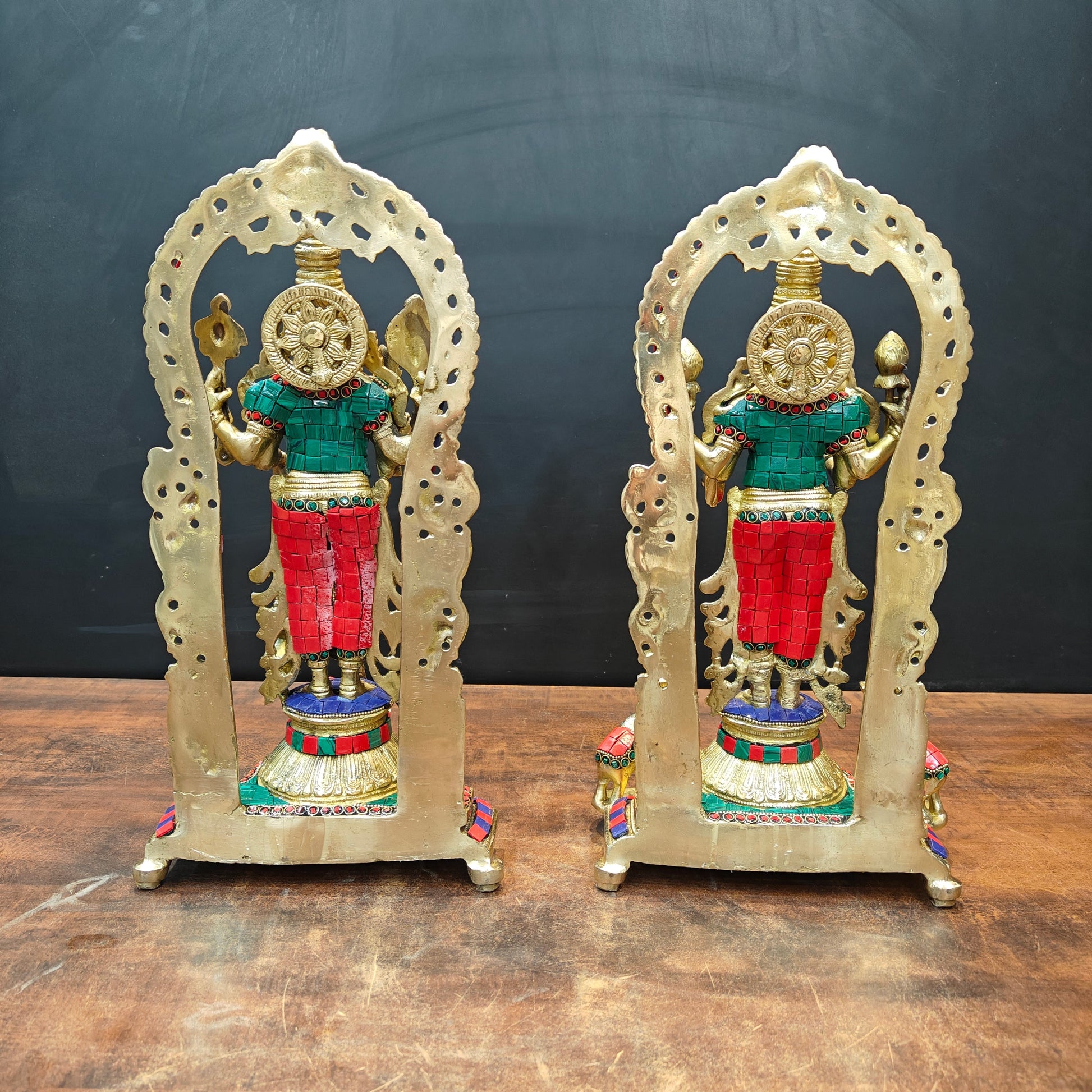 Brass Antique Vishnu Lakshmi Idol Home Temple Décor Religious Gift Statue 16" - Image 8