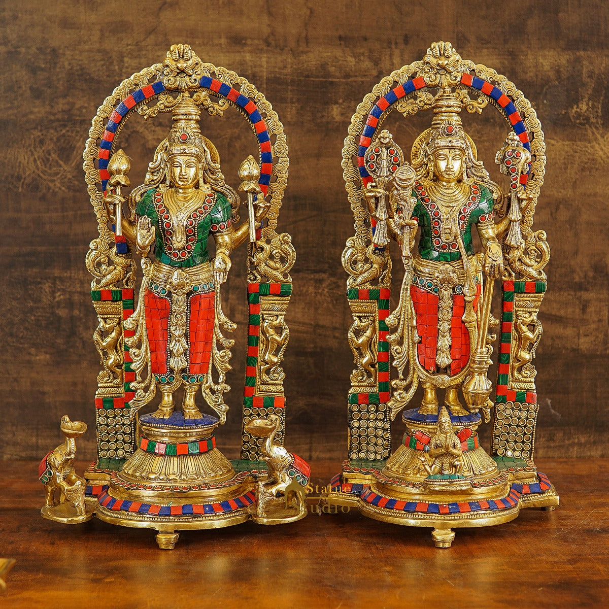 Brass Antique Vishnu Lakshmi Idol Home Temple Décor Religious Gift Statue 16" - Image 3