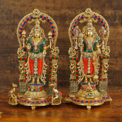 Brass Antique Vishnu Lakshmi Idol Home Temple Décor Religious Gift Statue 16" by vendor-unknown - Hindu Gods (View 3)