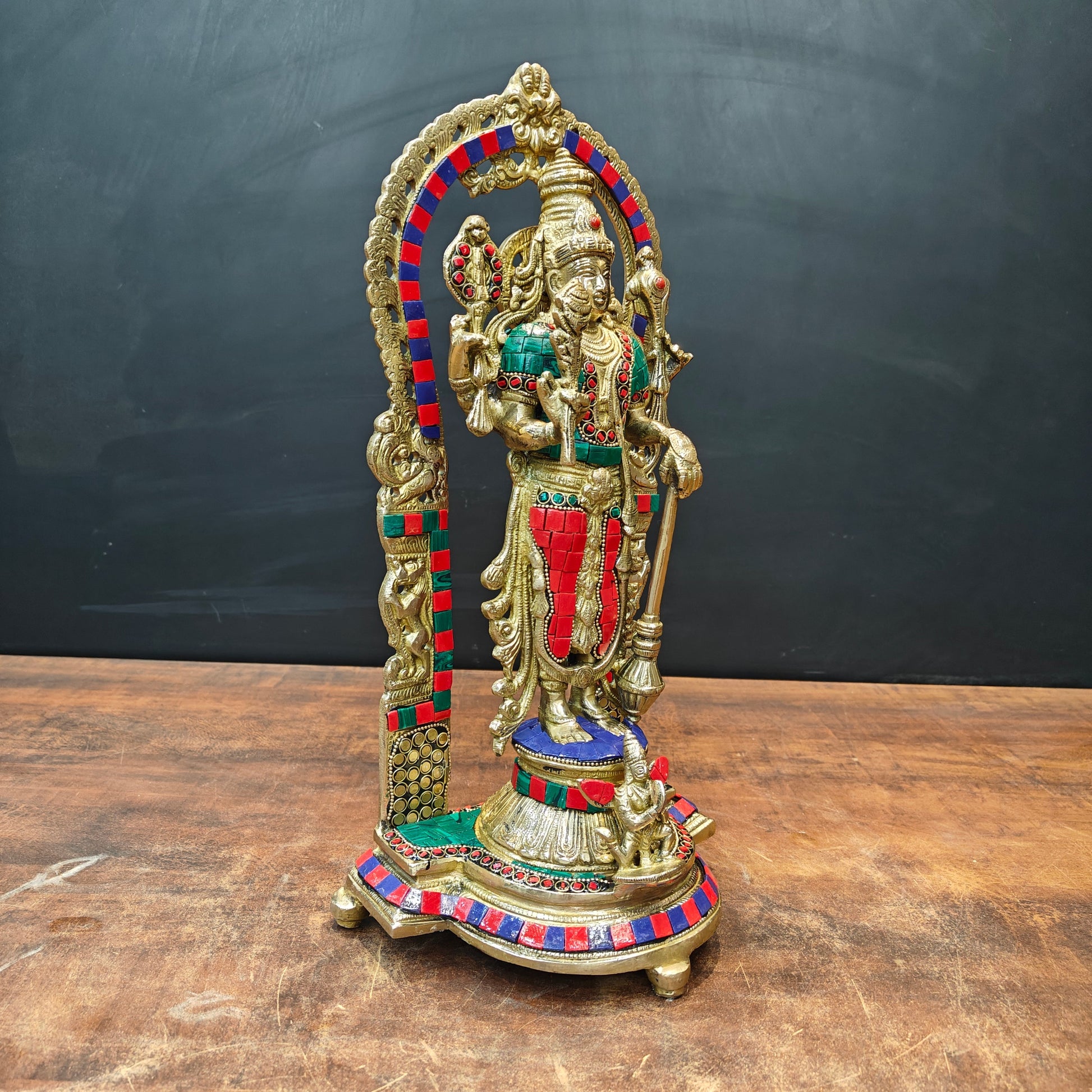 Brass Antique Vishnu Idol Home Temple Décor Religious Gift Statue 20" - Image 6
