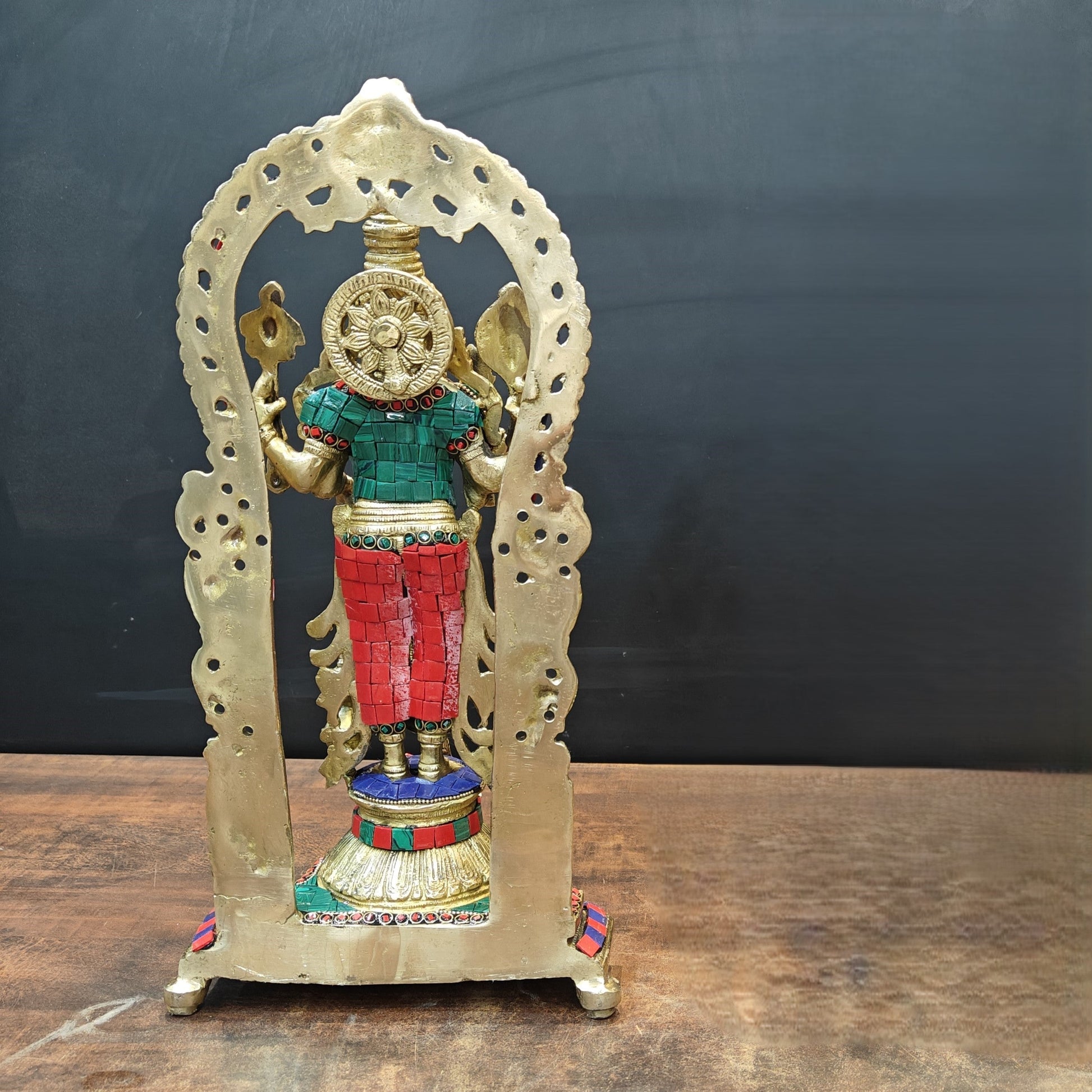Brass Antique Vishnu Idol Home Temple Décor Religious Gift Statue 20" - Image 8