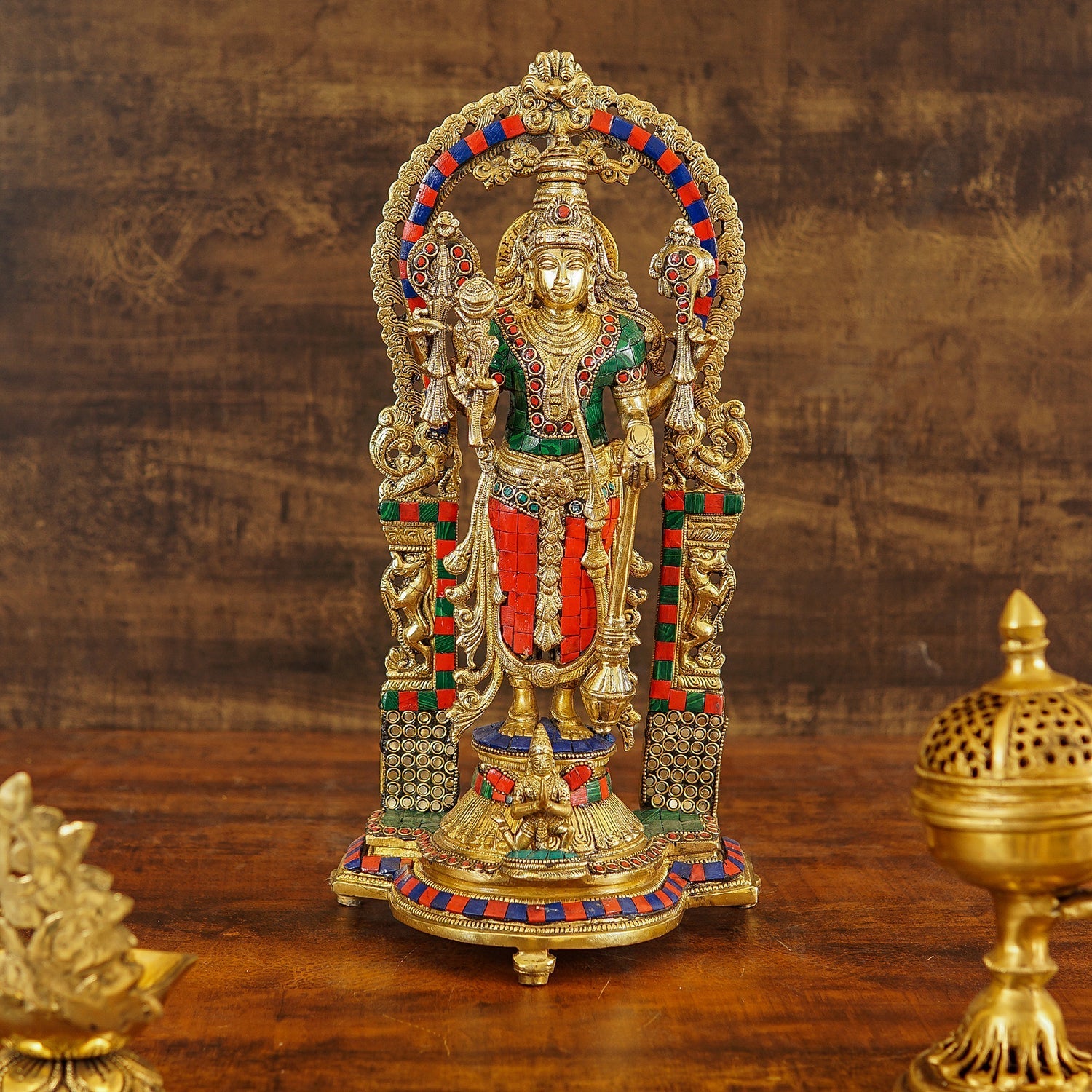 Brass Antique Vishnu Idol Home Temple Décor Religious Gift Statue 20" - Image 3