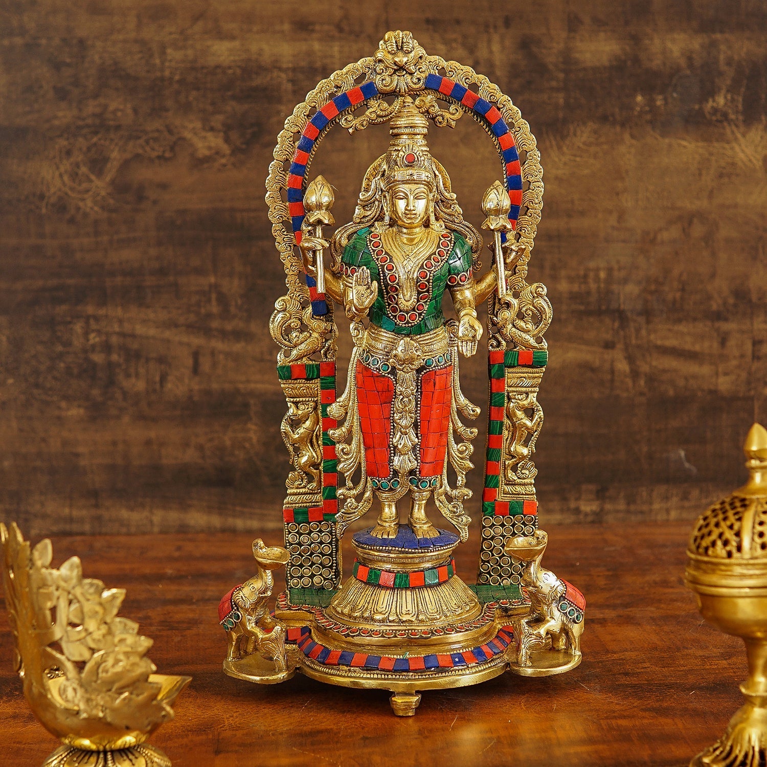 Brass Antique Lakshmi Idol Home Temple Décor Religious Gift Statue 20" - Image 3