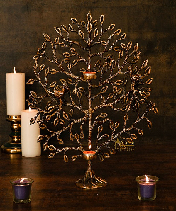 Brass Antique Tree Showpiece For Home Table Décor With TeaLight Candle Holder 17" - Eco-friendly - Sama Homes