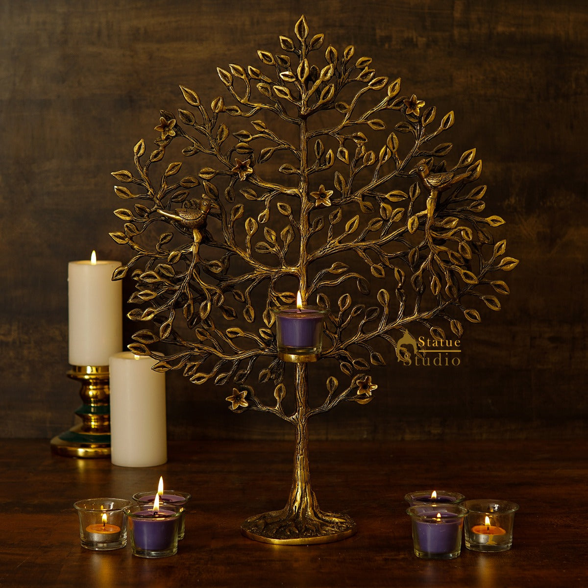 Brass Antique Tree Showpiece For Home Table Décor With TeaLight Candle Holder 22" - Eco-friendly - Sama Homes