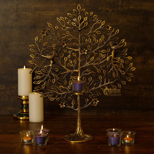 Brass Antique Tree Showpiece For Home Table Décor With TeaLight Candle Holder 22"