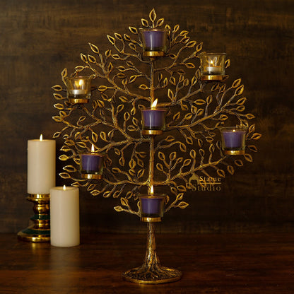 Brass Antique Tree Showpiece For Home Table Décor With TeaLight Candle Holder 17" by vendor-unknown - Decor