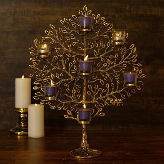 Brass Antique Tree Showpiece For Home Table Décor With TeaLight Candle Holder 17"