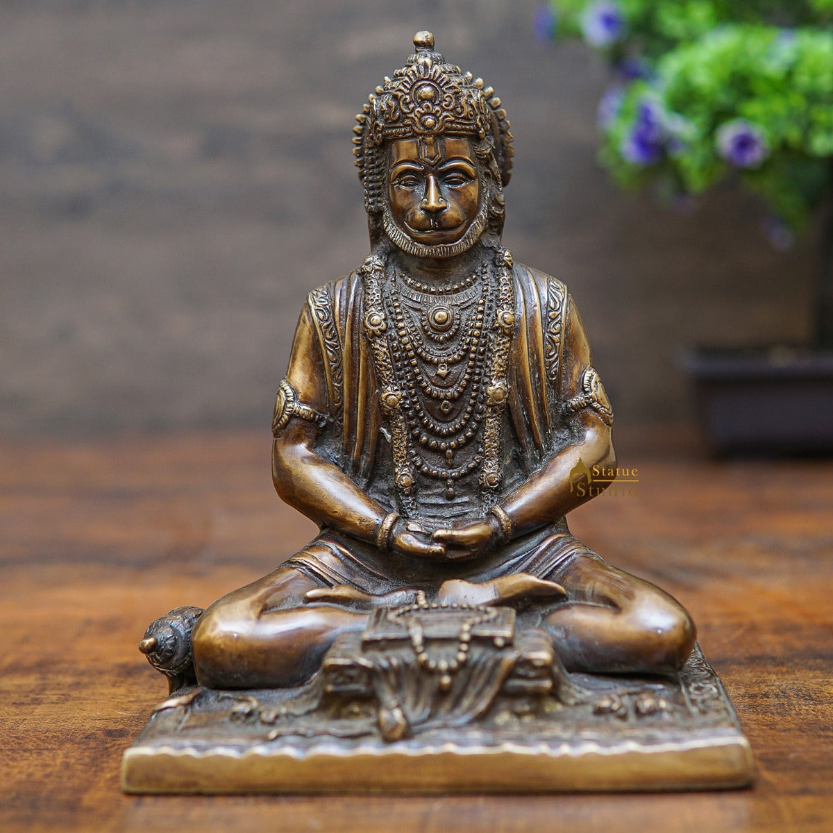 Brass Antique Hanuman Idol For Home Office Temple Lucky Décor Statue 8" - Eco-friendly - Sama Homes