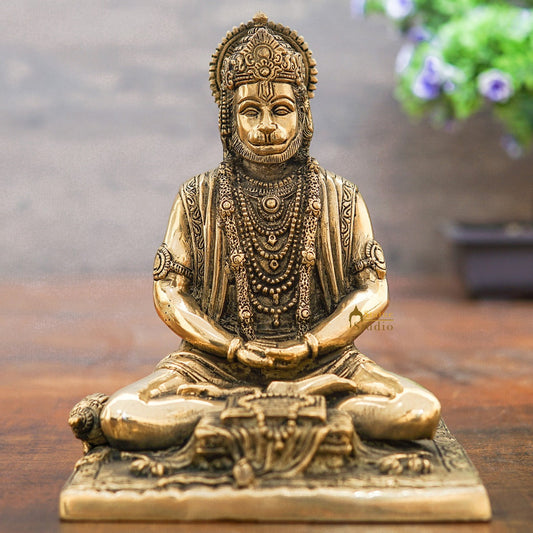 Brass Antique Hanuman Idol For Home Office Temple Lucky Décor Statue 8"