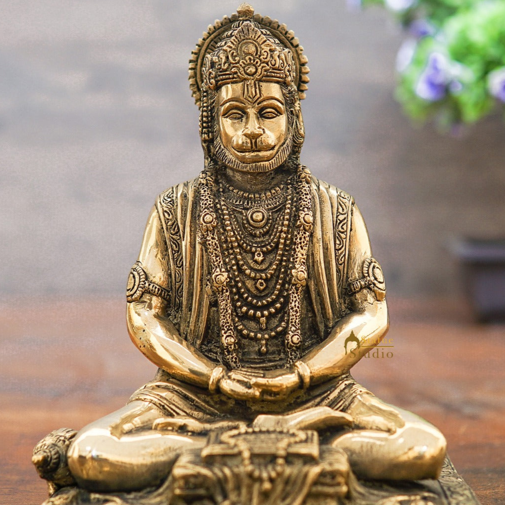 Brass Antique Hanuman Idol For Home Office Temple Lucky Décor Statue 8" - Image 2